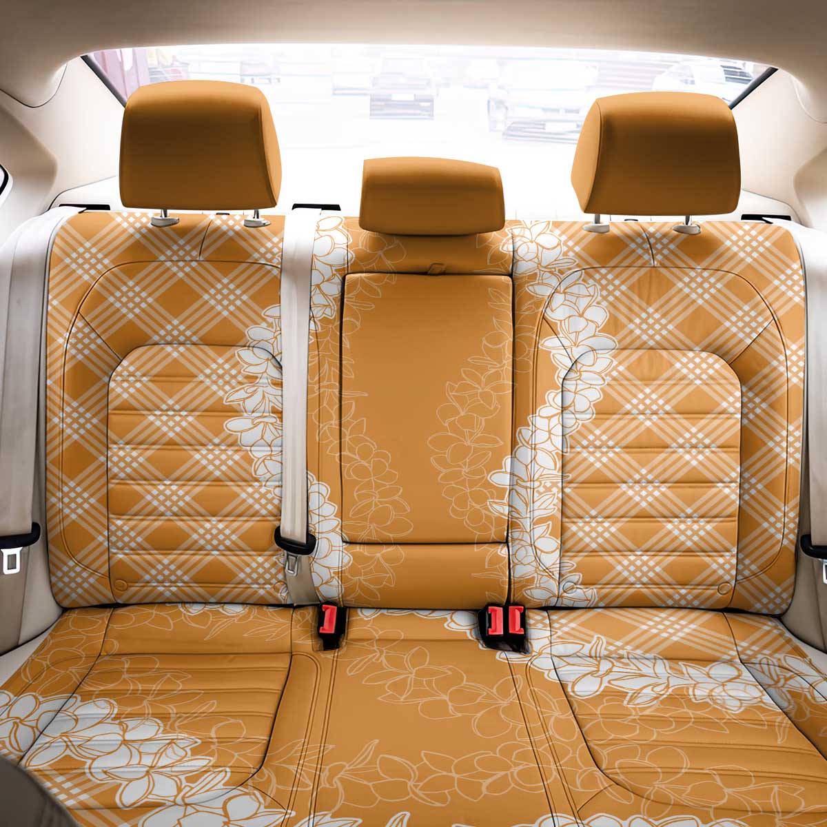 Hawaii Aloha Plumeria Lei Orange Palaka Back Car Seat Cover - Polynesian Pride