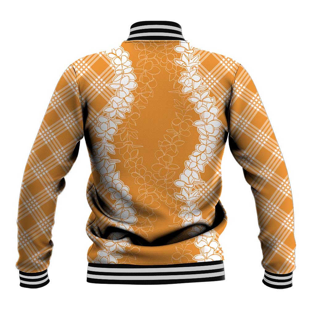 Hawaii Aloha Plumeria Lei Orange Palaka Baseball Jacket - Polynesian Pride