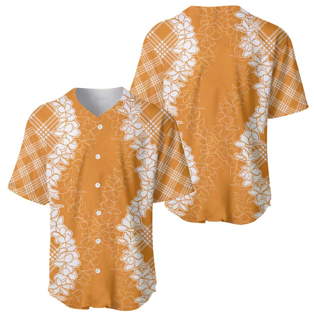 Hawaii Aloha Plumeria Lei Orange Palaka Baseball Jersey - Polynesian Pride