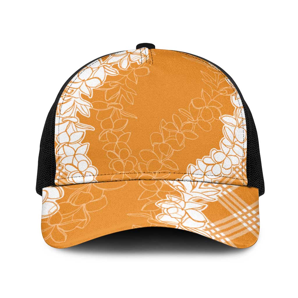 Hawaii Aloha Plumeria Lei Orange Palaka Baseball Net Cap - Polynesian Pride