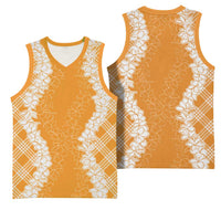 Hawaii Aloha Plumeria Lei Orange Palaka Basketball Jersey - Polynesian Pride