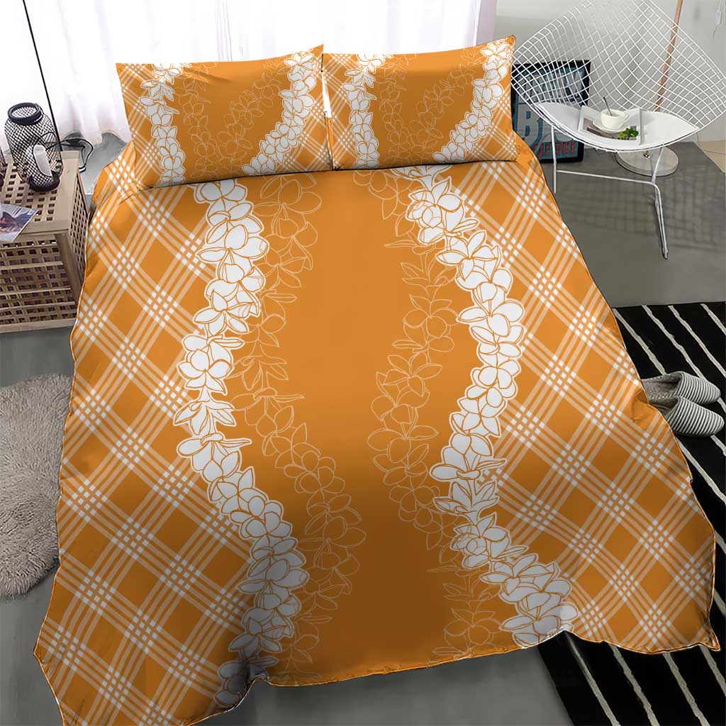 Hawaii Aloha Plumeria Lei Orange Palaka Bedding Set - Polynesian Pride