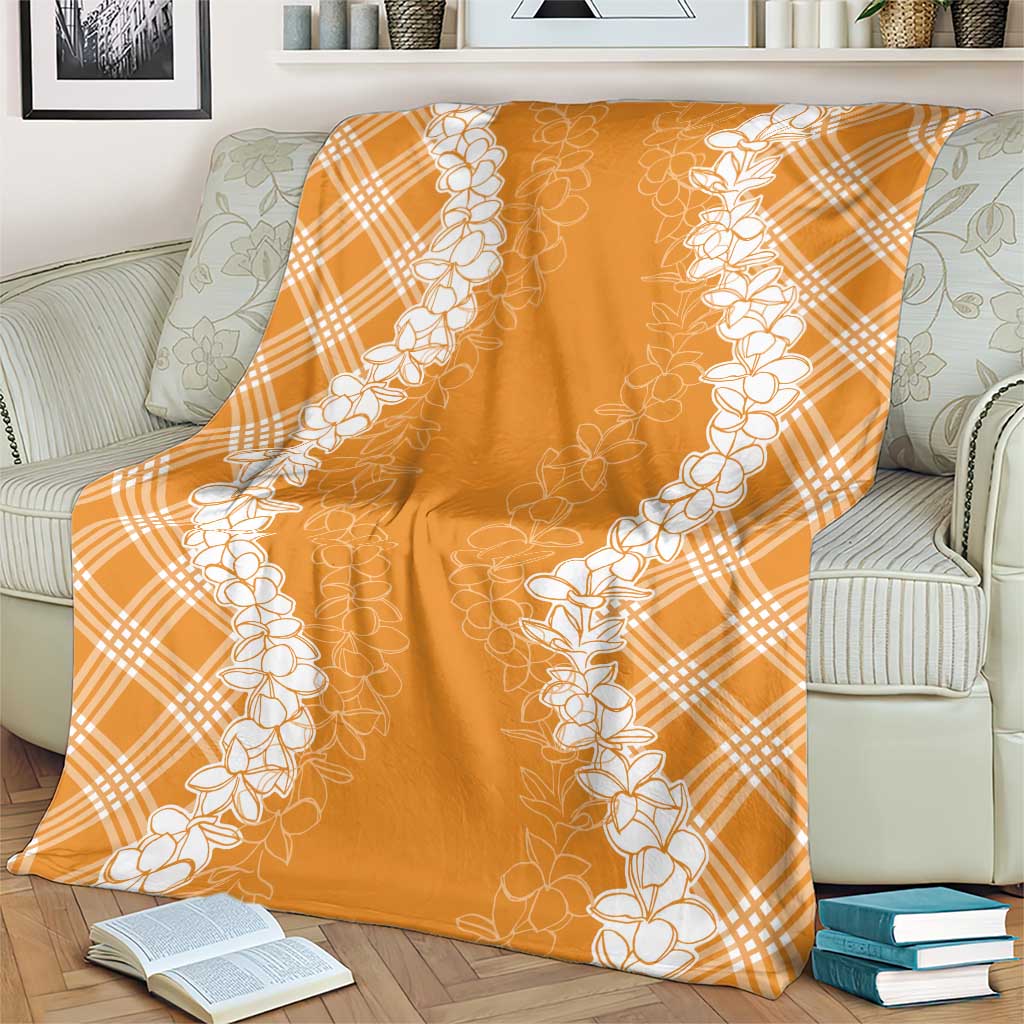 Hawaii Aloha Plumeria Lei Orange Palaka Blanket - Polynesian Pride