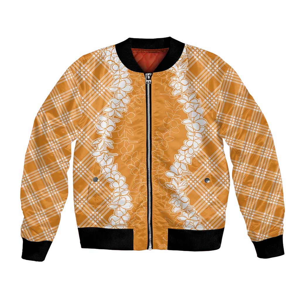 Hawaii Aloha Plumeria Lei Orange Palaka Bomber Jacket - Polynesian Pride