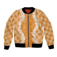 Hawaii Aloha Plumeria Lei Orange Palaka Bomber Jacket - Polynesian Pride