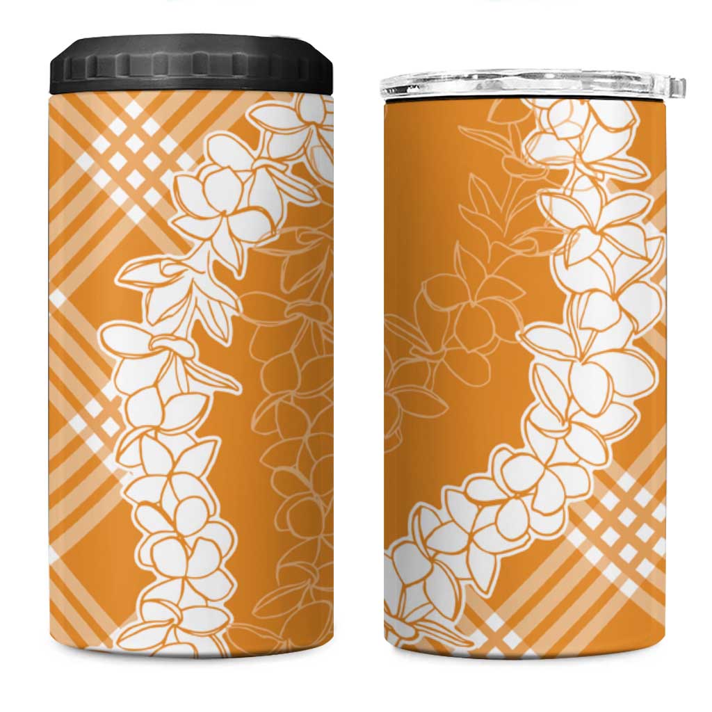 Hawaii Aloha Plumeria Lei Orange Palaka 4 in 1 Can Cooler Tumbler - Polynesian Pride