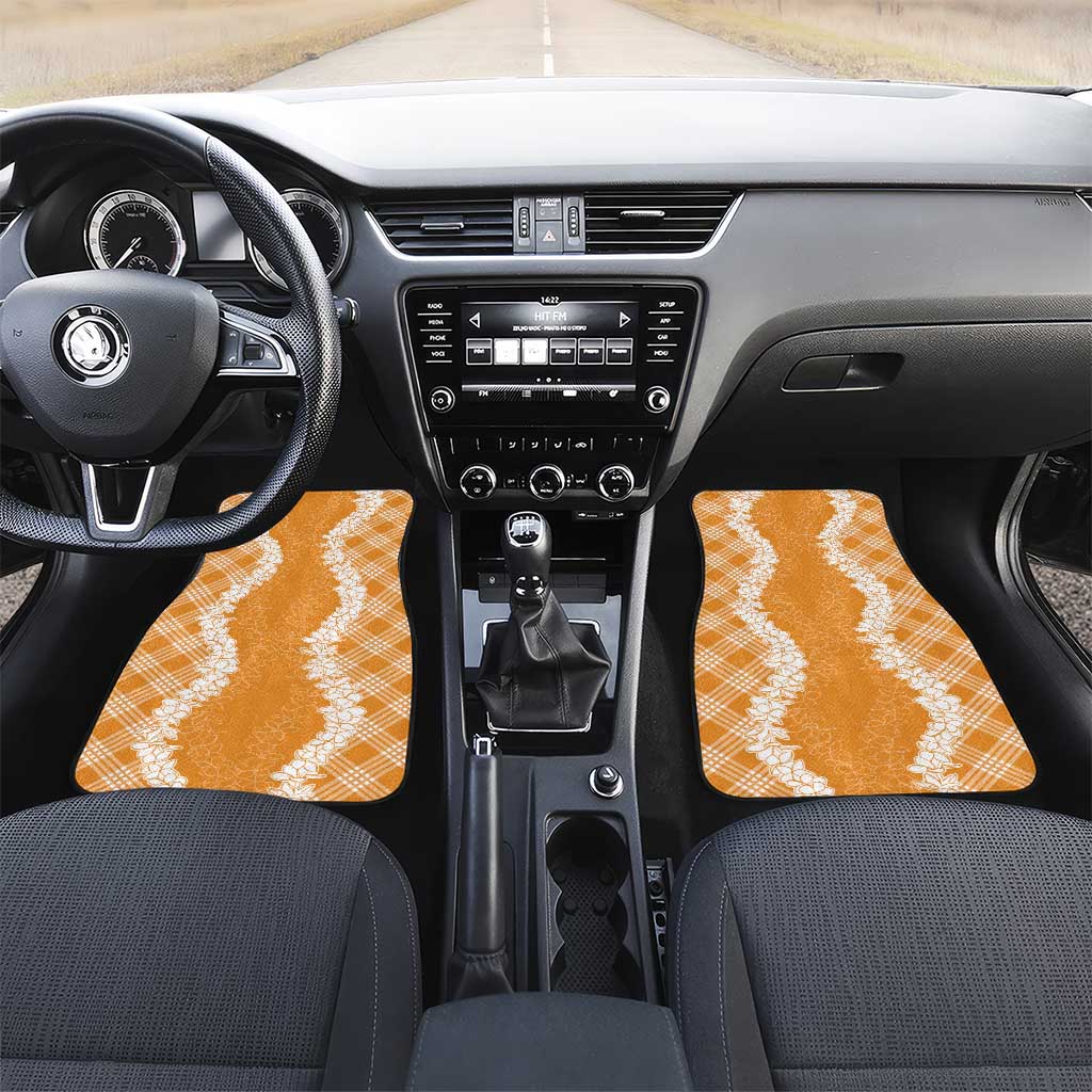 Hawaii Aloha Plumeria Lei Orange Palaka Car Mats - Polynesian Pride