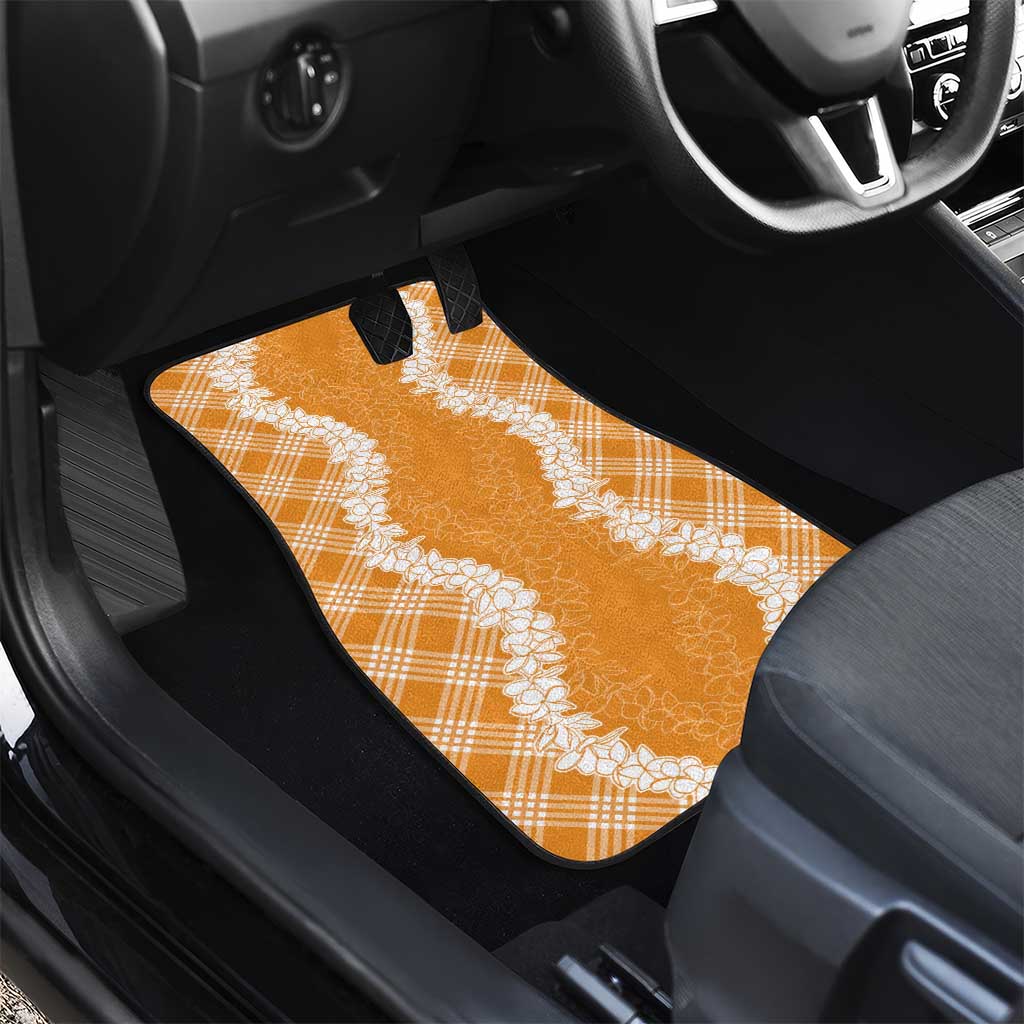 Hawaii Aloha Plumeria Lei Orange Palaka Car Mats - Polynesian Pride