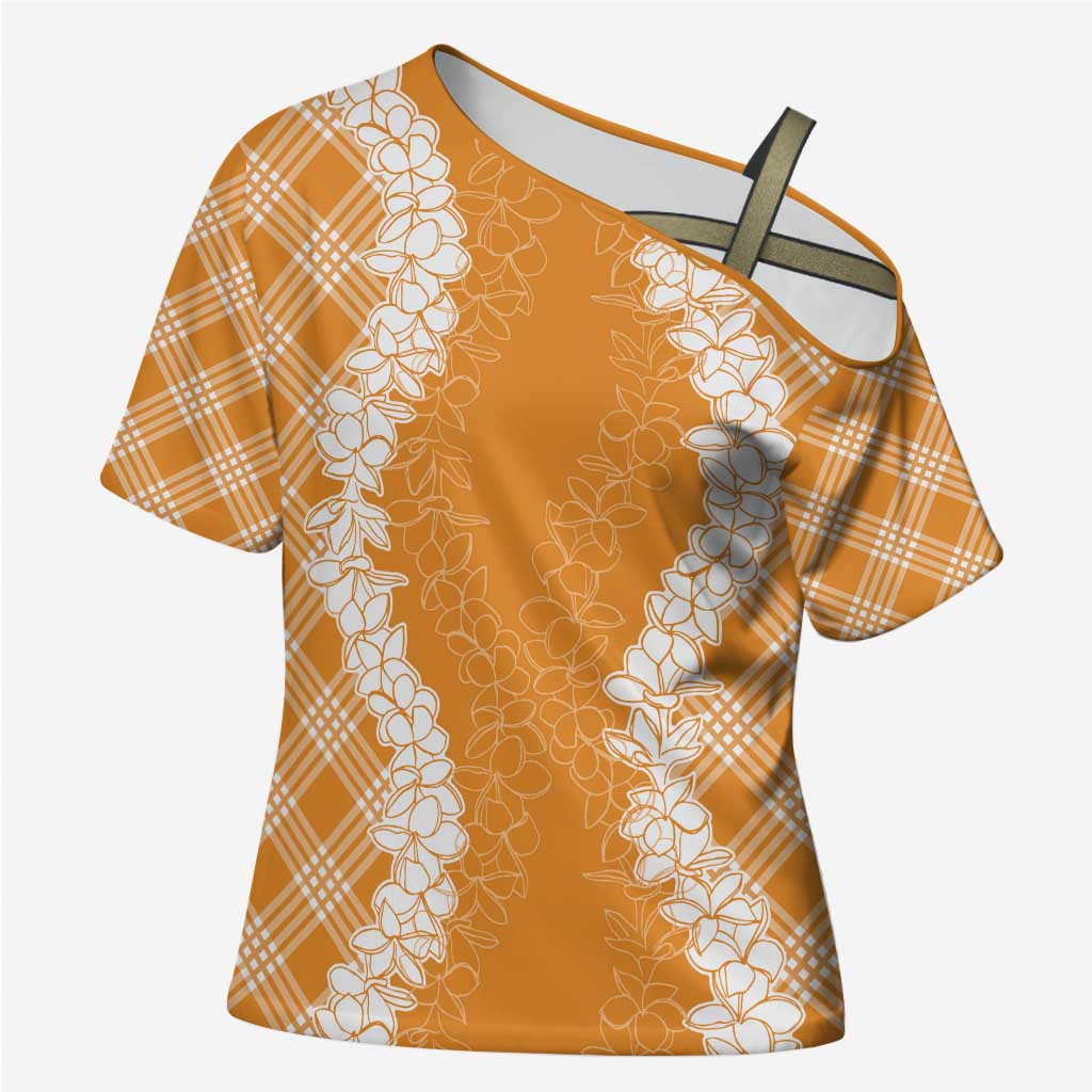 Hawaii Aloha Plumeria Lei Orange Palaka Cross Shoulder Shirt - Polynesian Pride