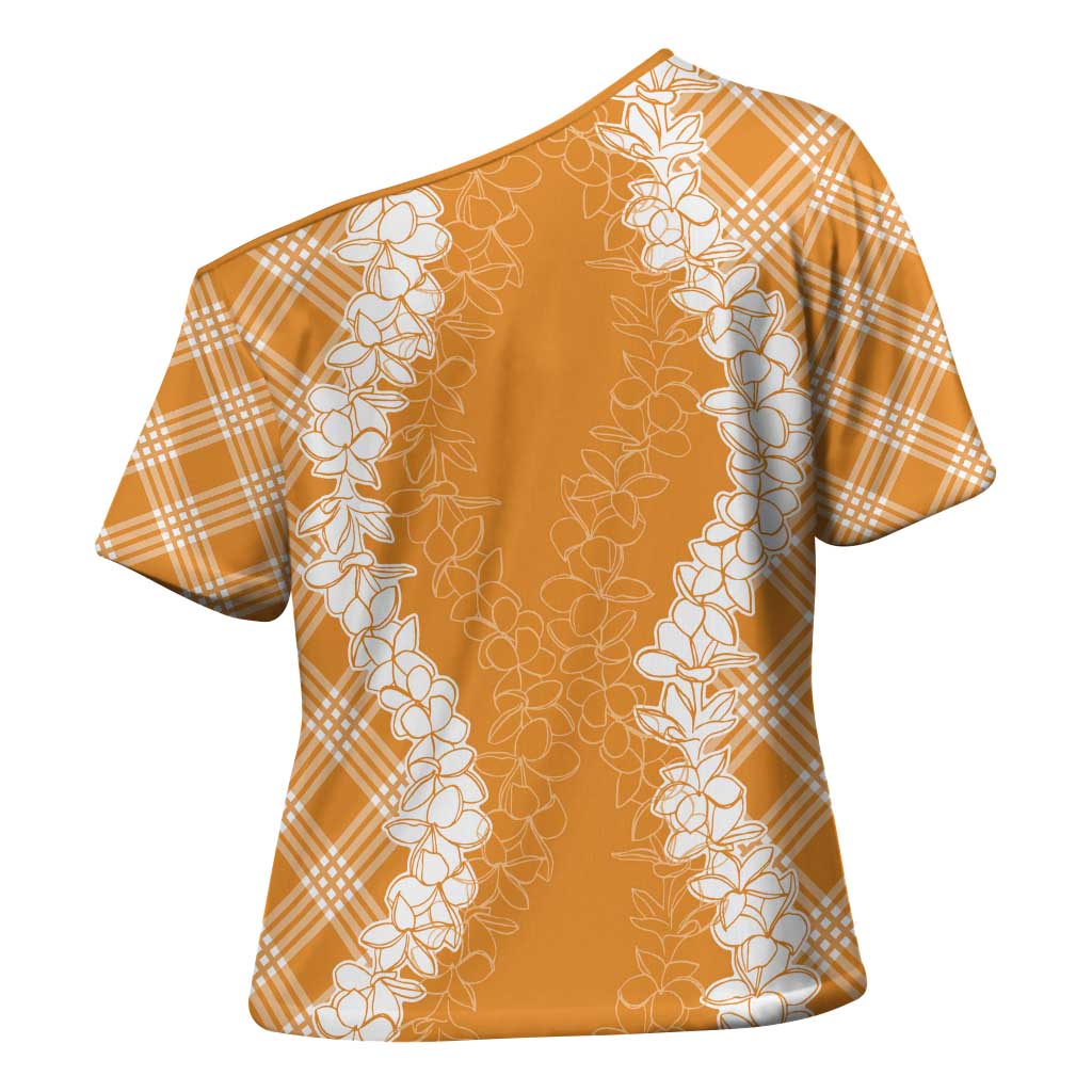 Hawaii Aloha Plumeria Lei Orange Palaka Cross Shoulder Shirt - Polynesian Pride