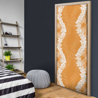 Hawaii Aloha Plumeria Lei Orange Palaka Door Cover - Polynesian Pride