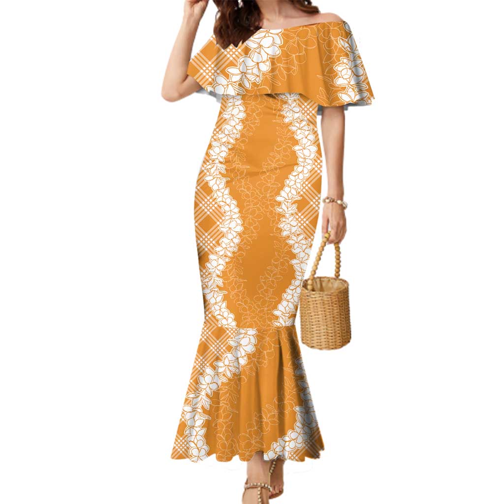 Hawaii Aloha Plumeria Lei Orange Palaka Family Matching Mermaid Dress and Hawaiian Shirt - Polynesian Pride