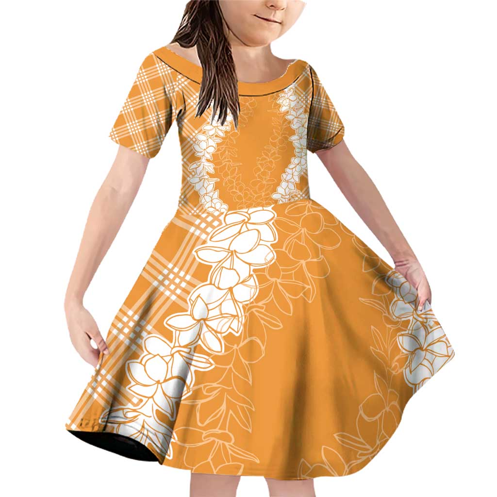 Hawaii Aloha Plumeria Lei Orange Palaka Family Matching Off Shoulder Short Dress and Hawaiian Shirt - Polynesian Pride