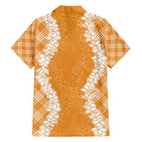 Hawaii Aloha Plumeria Lei Orange Palaka Family Matching Short Sleeve Bodycon Dress and Hawaiian Shirt - Polynesian Pride
