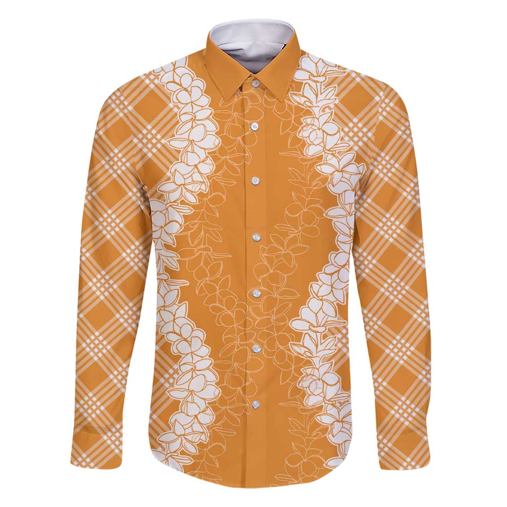 Hawaii Aloha Plumeria Lei Orange Palaka Family Matching Short Sleeve Bodycon Dress and Hawaiian Shirt - Polynesian Pride