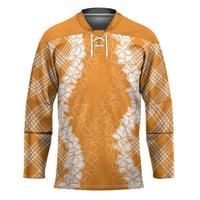 Hawaii Aloha Plumeria Lei Orange Palaka Hockey Jersey - Polynesian Pride