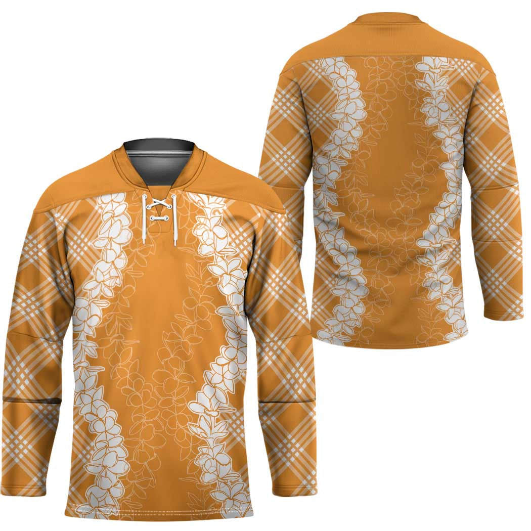 Hawaii Aloha Plumeria Lei Orange Palaka Hockey Jersey - Polynesian Pride