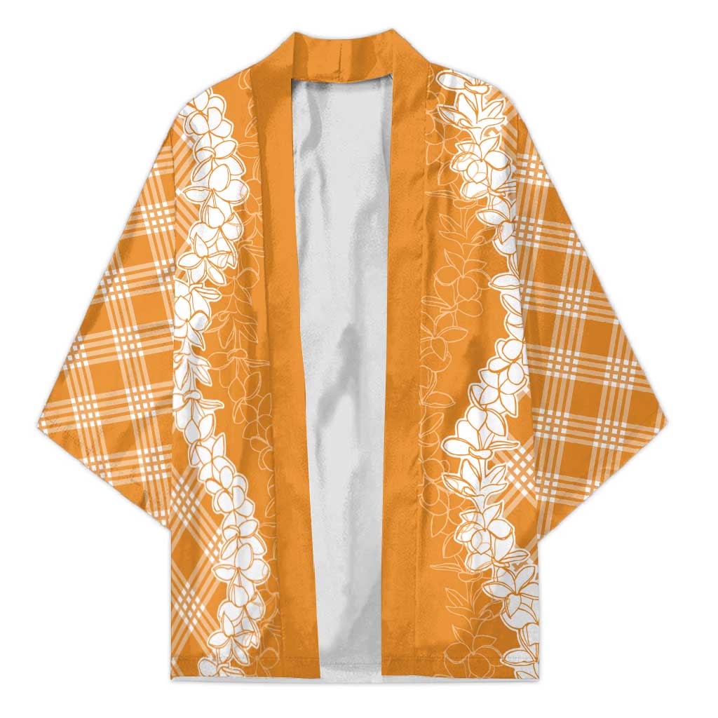 Hawaii Aloha Plumeria Lei Orange Palaka Kimono - Polynesian Pride