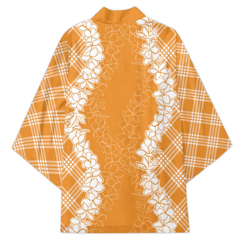 Hawaii Aloha Plumeria Lei Orange Palaka Kimono - Polynesian Pride