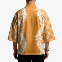 Hawaii Aloha Plumeria Lei Orange Palaka Kimono - Polynesian Pride
