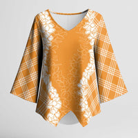Hawaii Aloha Plumeria Lei Orange Palaka Kimono Sleeve Blouse - Polynesian Pride
