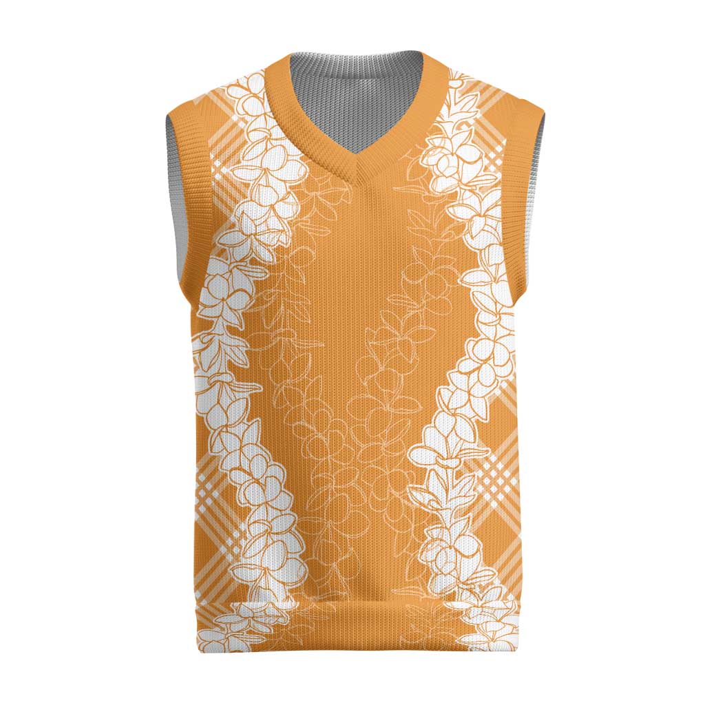 Hawaii Aloha Plumeria Lei Orange Palaka Christmas Knitted V-Neck Vest LT7 Orange - Polynesian Pride