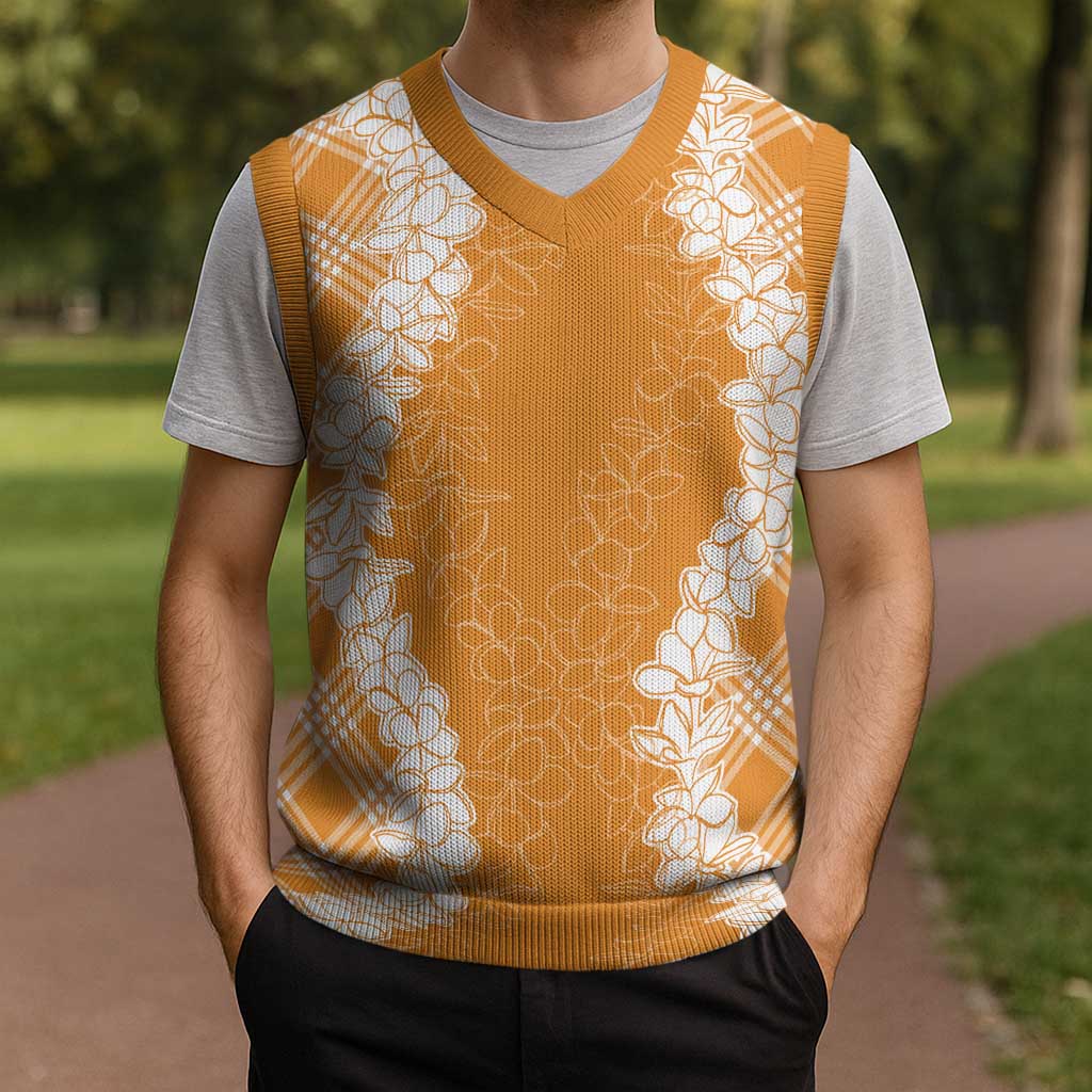 Hawaii Aloha Plumeria Lei Orange Palaka Christmas Knitted V-Neck Vest LT7 - Polynesian Pride