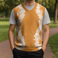 Hawaii Aloha Plumeria Lei Orange Palaka Christmas Knitted V-Neck Vest LT7 - Polynesian Pride