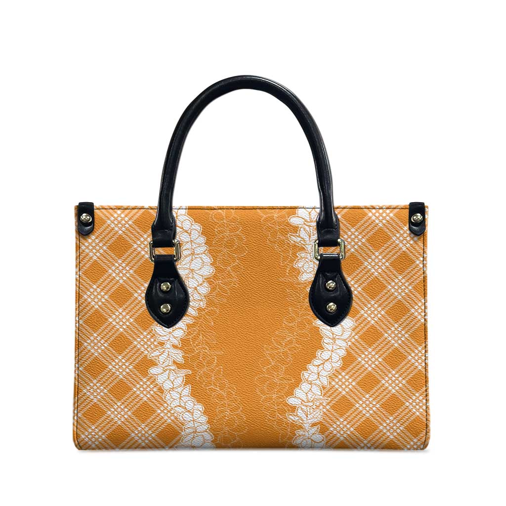 Hawaii Aloha Plumeria Lei Orange Palaka Leather Bag - Polynesian Pride
