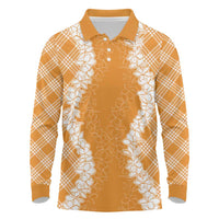 Hawaii Aloha Plumeria Lei Orange Palaka Long Sleeve Polo Shirt - Polynesian Pride