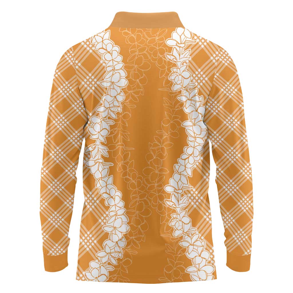 Hawaii Aloha Plumeria Lei Orange Palaka Long Sleeve Polo Shirt - Polynesian Pride