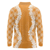 Hawaii Aloha Plumeria Lei Orange Palaka Long Sleeve Polo Shirt - Polynesian Pride