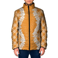 Hawaii Aloha Plumeria Lei Orange Palaka Padded Jacket - Polynesian Pride