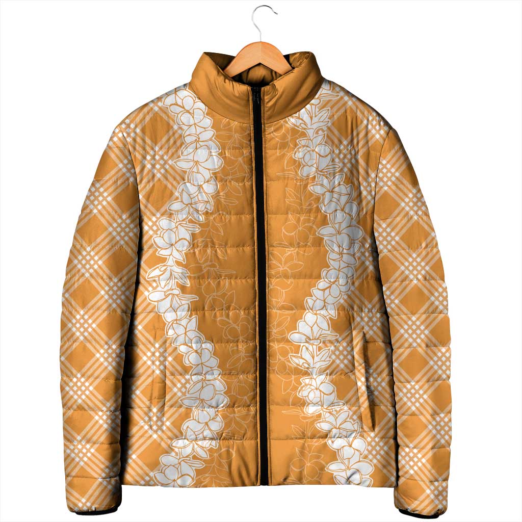 Hawaii Aloha Plumeria Lei Orange Palaka Padded Jacket - Polynesian Pride
