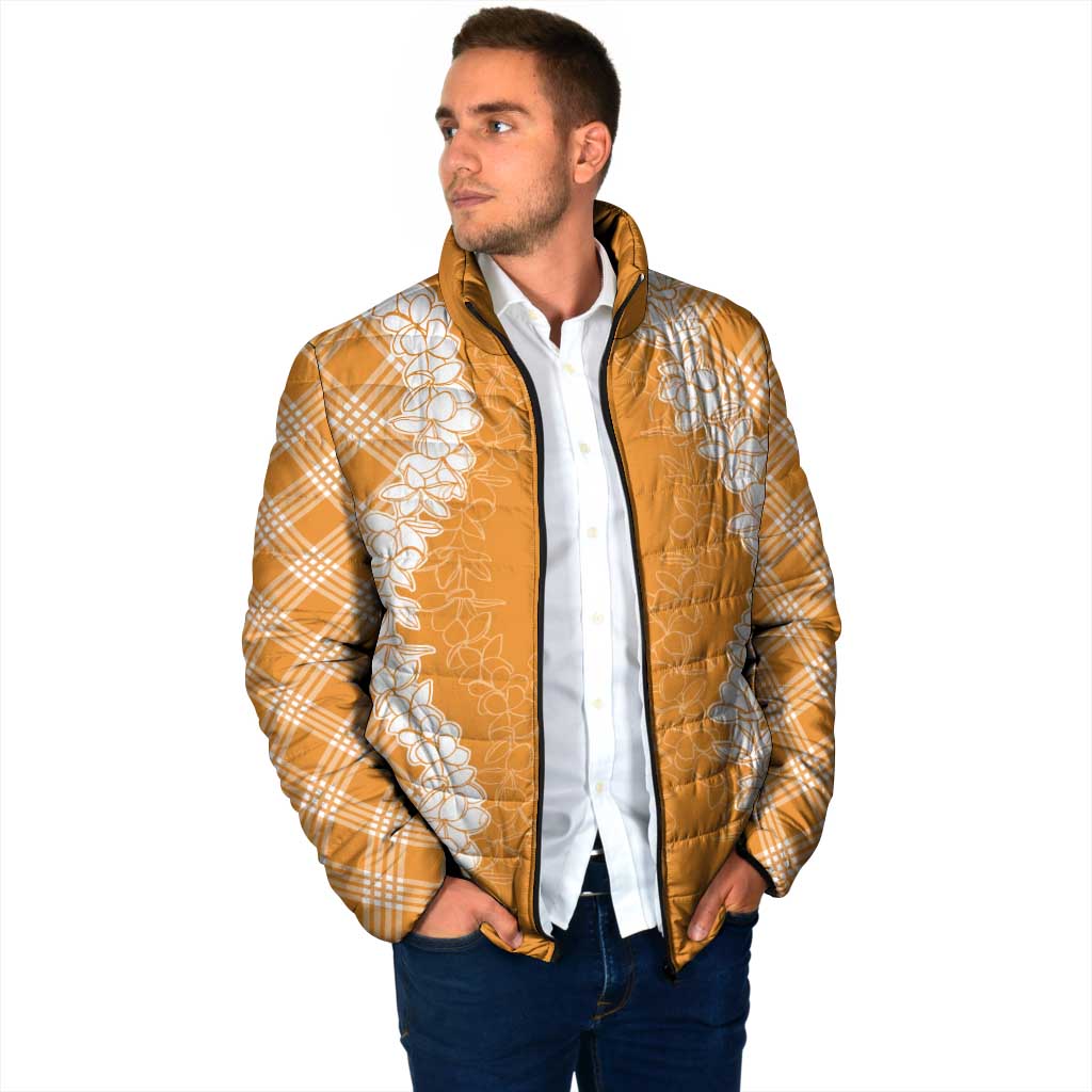 Hawaii Aloha Plumeria Lei Orange Palaka Padded Jacket - Polynesian Pride