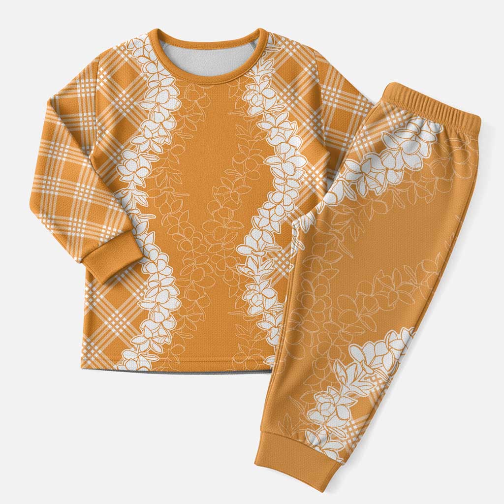 Hawaii Aloha Plumeria Lei Orange Palaka Christmas Pajama Set LT7 Men Orange - Polynesian Pride
