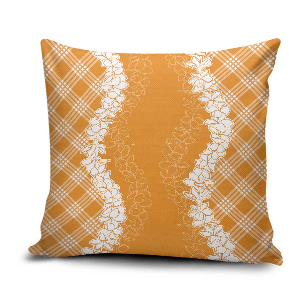 Hawaii Aloha Plumeria Lei Orange Palaka Pillow Cover - Polynesian Pride