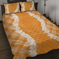 Hawaii Aloha Plumeria Lei Orange Palaka Quilt Bed Set - Polynesian Pride