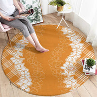 Hawaii Aloha Plumeria Lei Orange Palaka Round Carpet - Polynesian Pride
