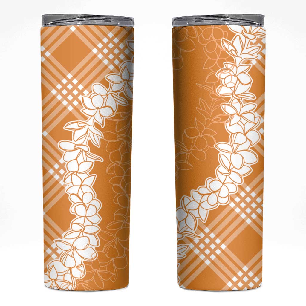 Hawaii Aloha Plumeria Lei Orange Palaka Skinny Tumbler - Polynesian Pride
