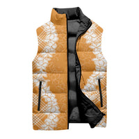 Hawaii Aloha Plumeria Lei Orange Palaka Sleeveless Puffer Jacket - Polynesian Pride