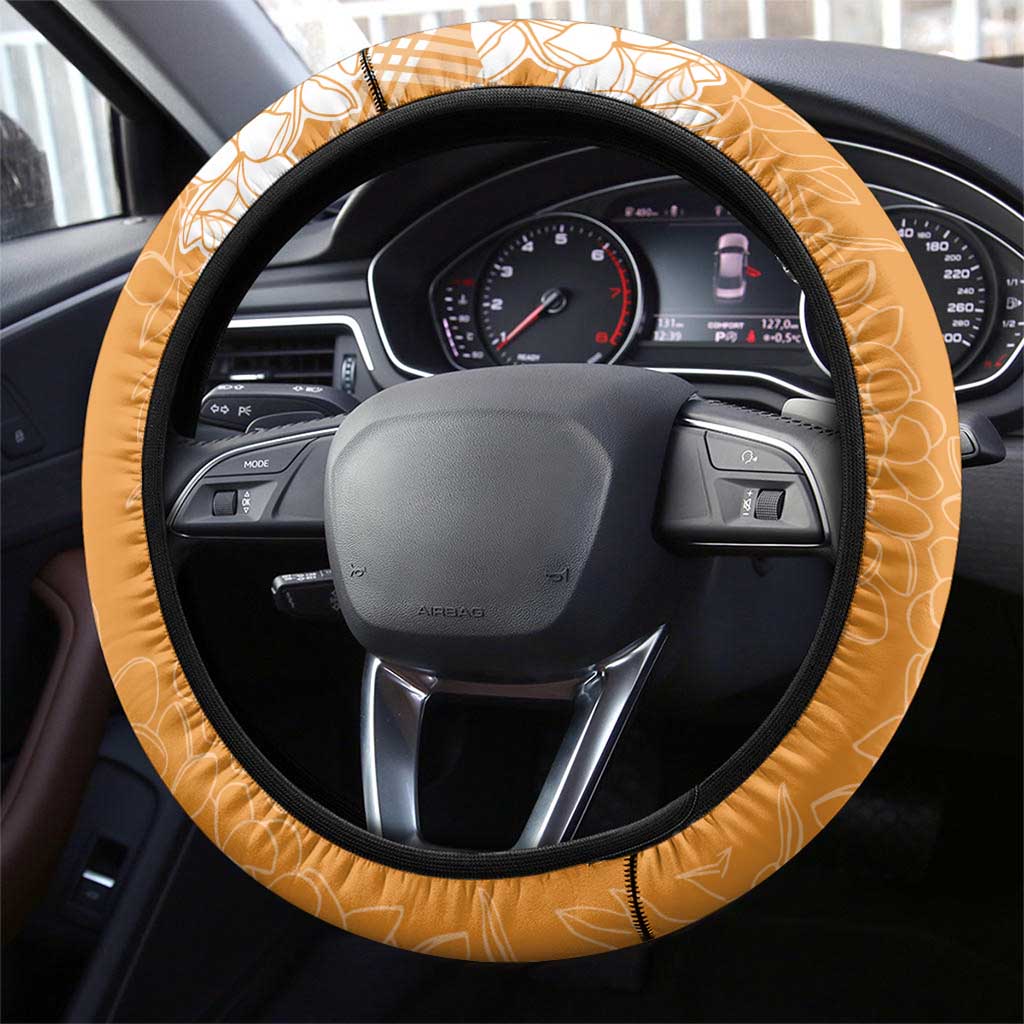 Hawaii Aloha Plumeria Lei Orange Palaka Steering Wheel Cover - Polynesian Pride