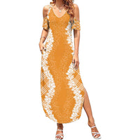 Hawaii Aloha Plumeria Lei Orange Palaka Summer Maxi Dress - Polynesian Pride