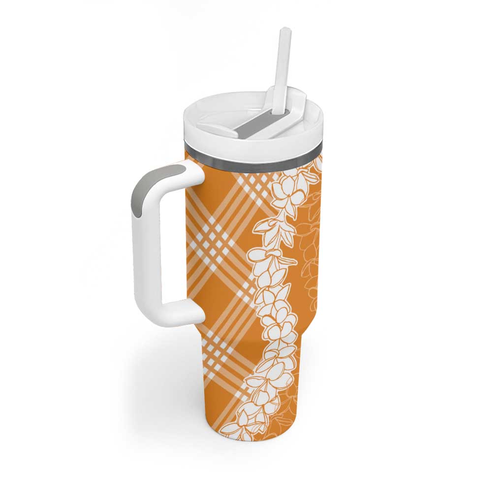Hawaii Aloha Plumeria Lei Orange Palaka Tumbler With Handle - Polynesian Pride