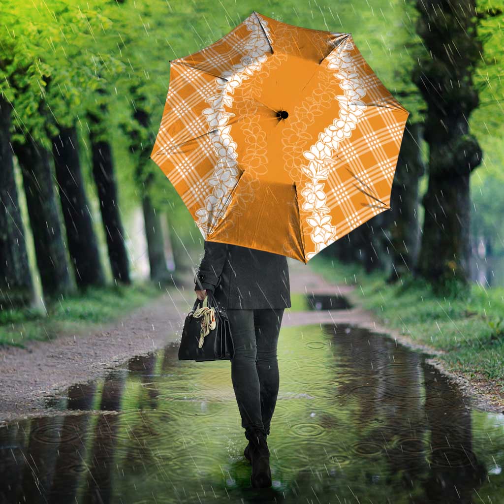 Hawaii Aloha Plumeria Lei Orange Palaka Umbrella - Polynesian Pride
