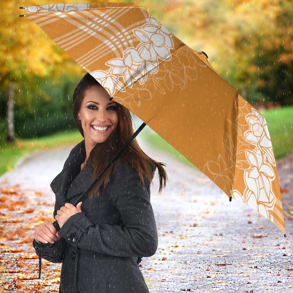 Hawaii Aloha Plumeria Lei Orange Palaka Umbrella - Polynesian Pride