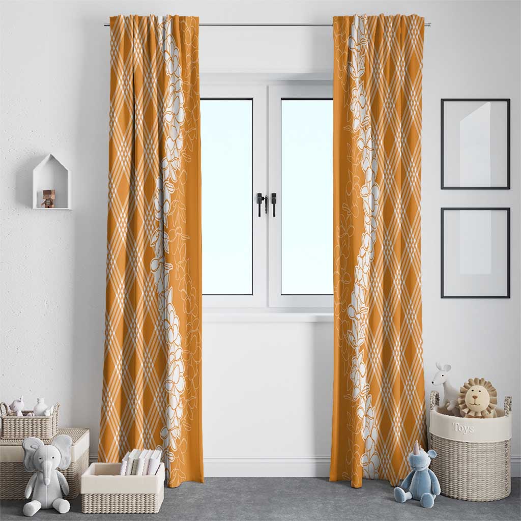 Hawaii Aloha Plumeria Lei Orange Palaka Window Curtain - Polynesian Pride