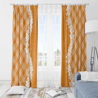 Hawaii Aloha Plumeria Lei Orange Palaka Window Curtain - Polynesian Pride