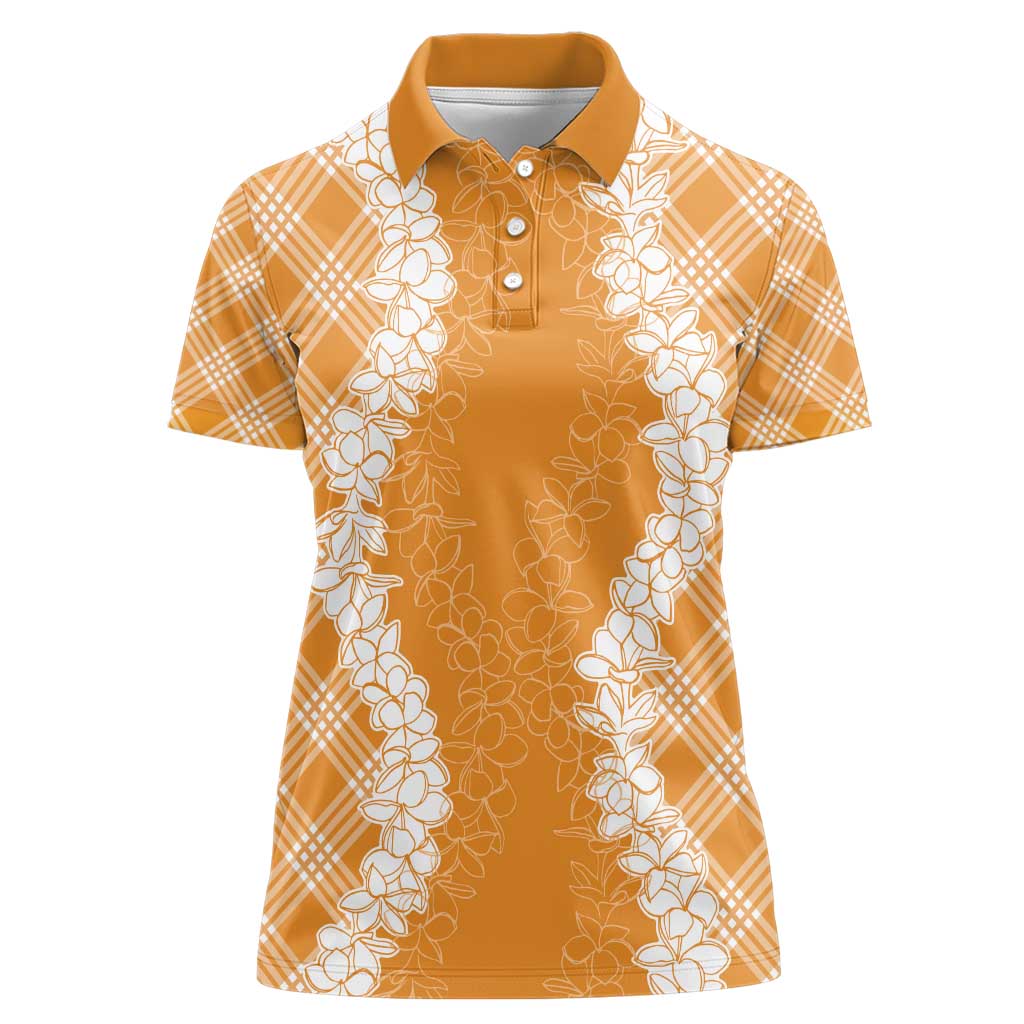 Hawaii Aloha Plumeria Lei Orange Palaka Women Polo Shirt - Polynesian Pride