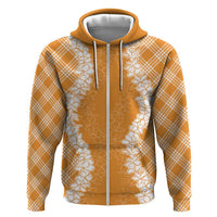 Hawaii Aloha Plumeria Lei Orange Palaka Zip Hoodie - Polynesian Pride